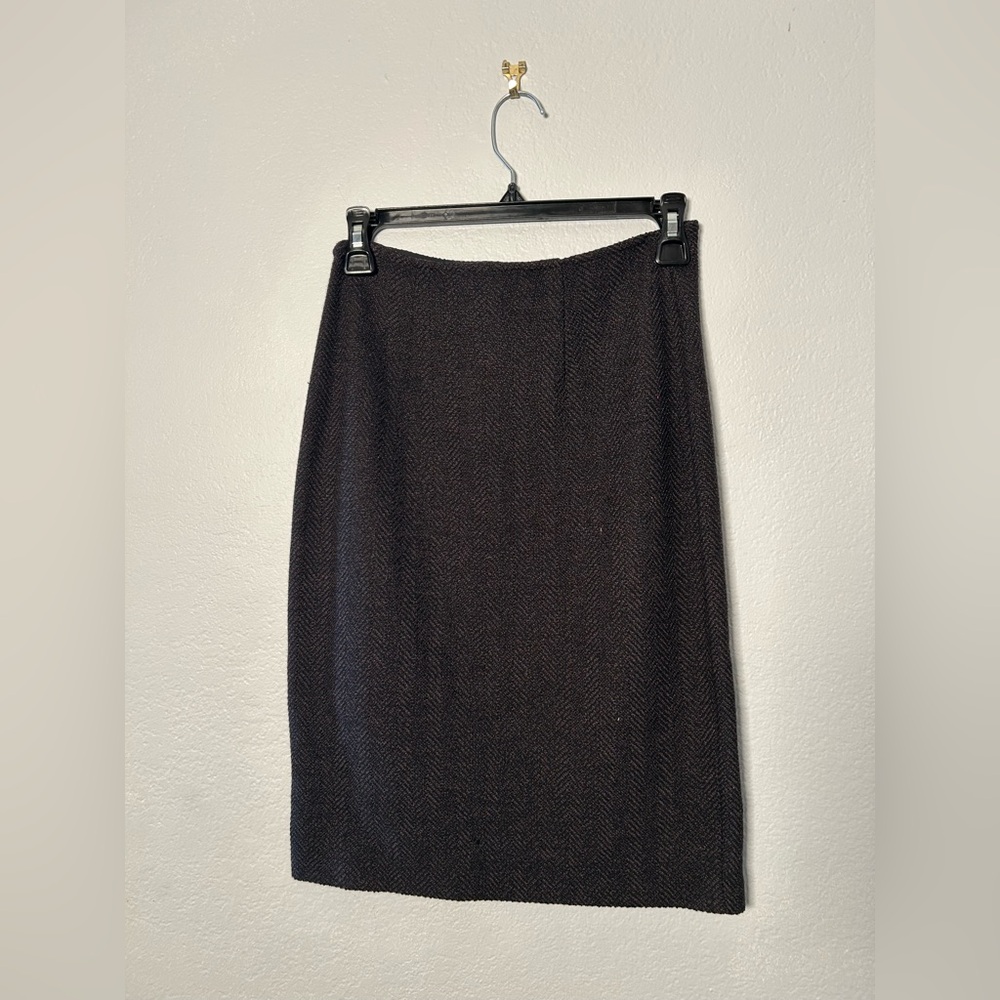 ST JOHN Classic Dark Gray Brown Herringbone Pencil Skirt wool blend size 0